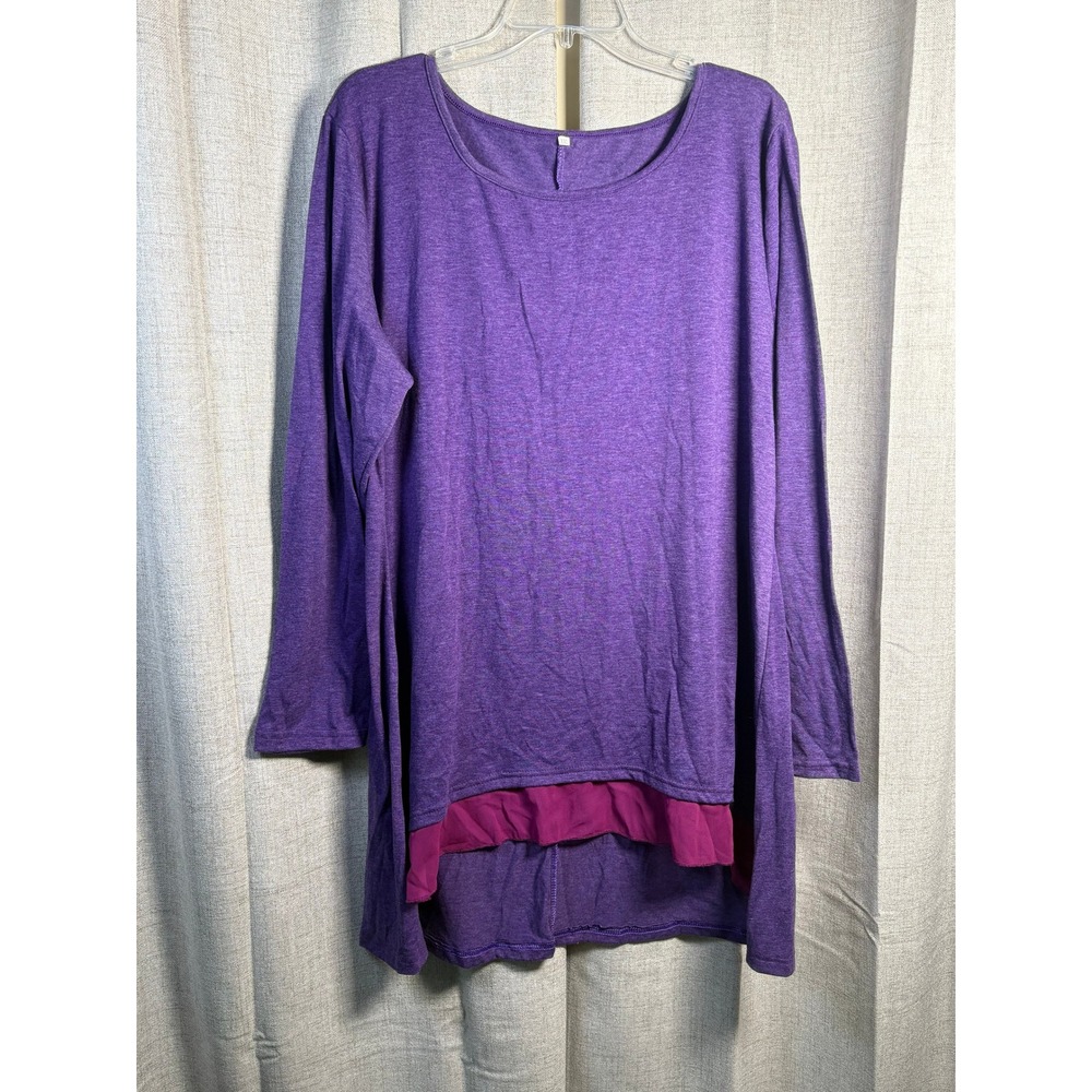 Purple Heathered Layered Tunic Top Long Sleeve Magenta Ruffle Hem XXL